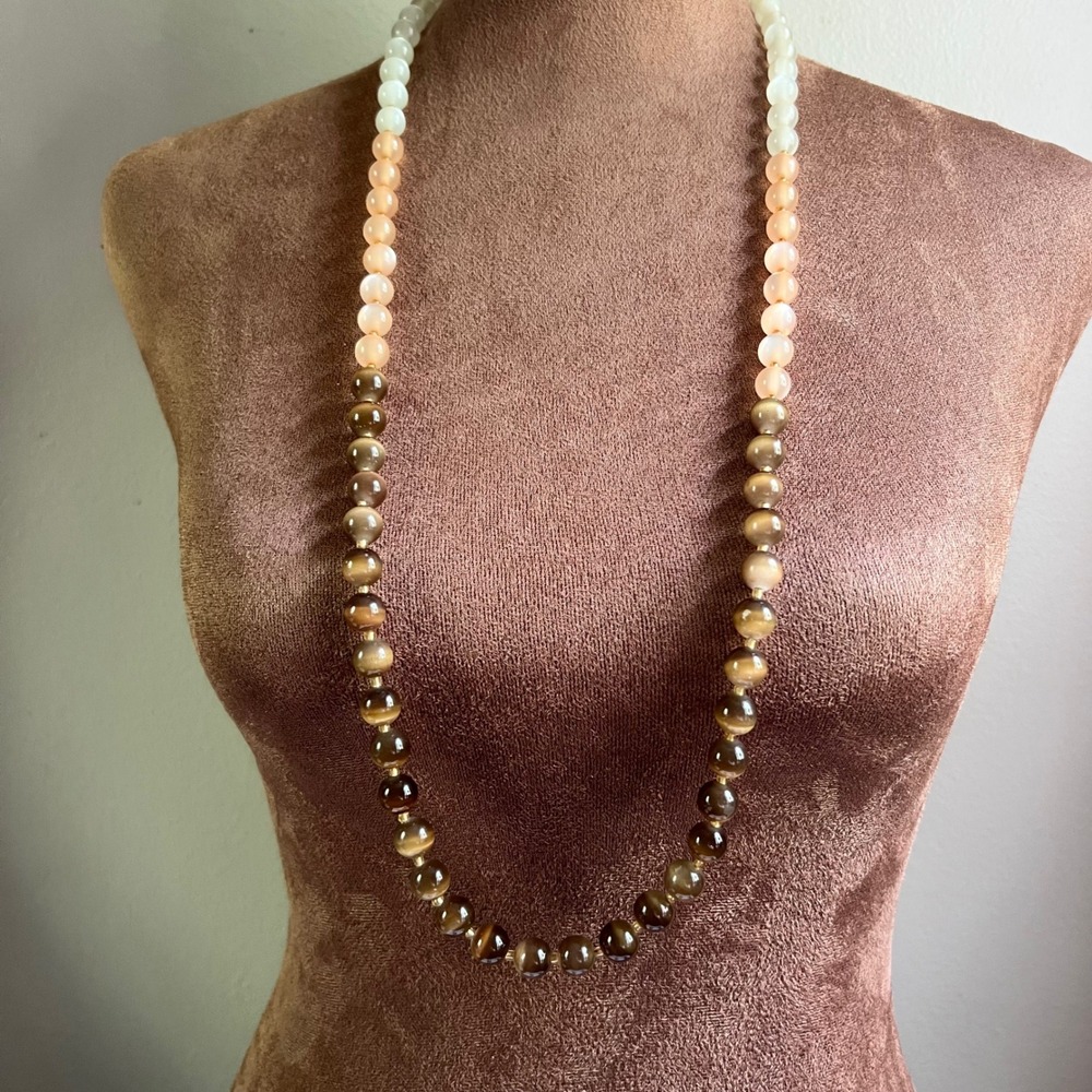 Banana Republic Ombre Brown Orange Beaded Long Necklace 30" Whimsigothic